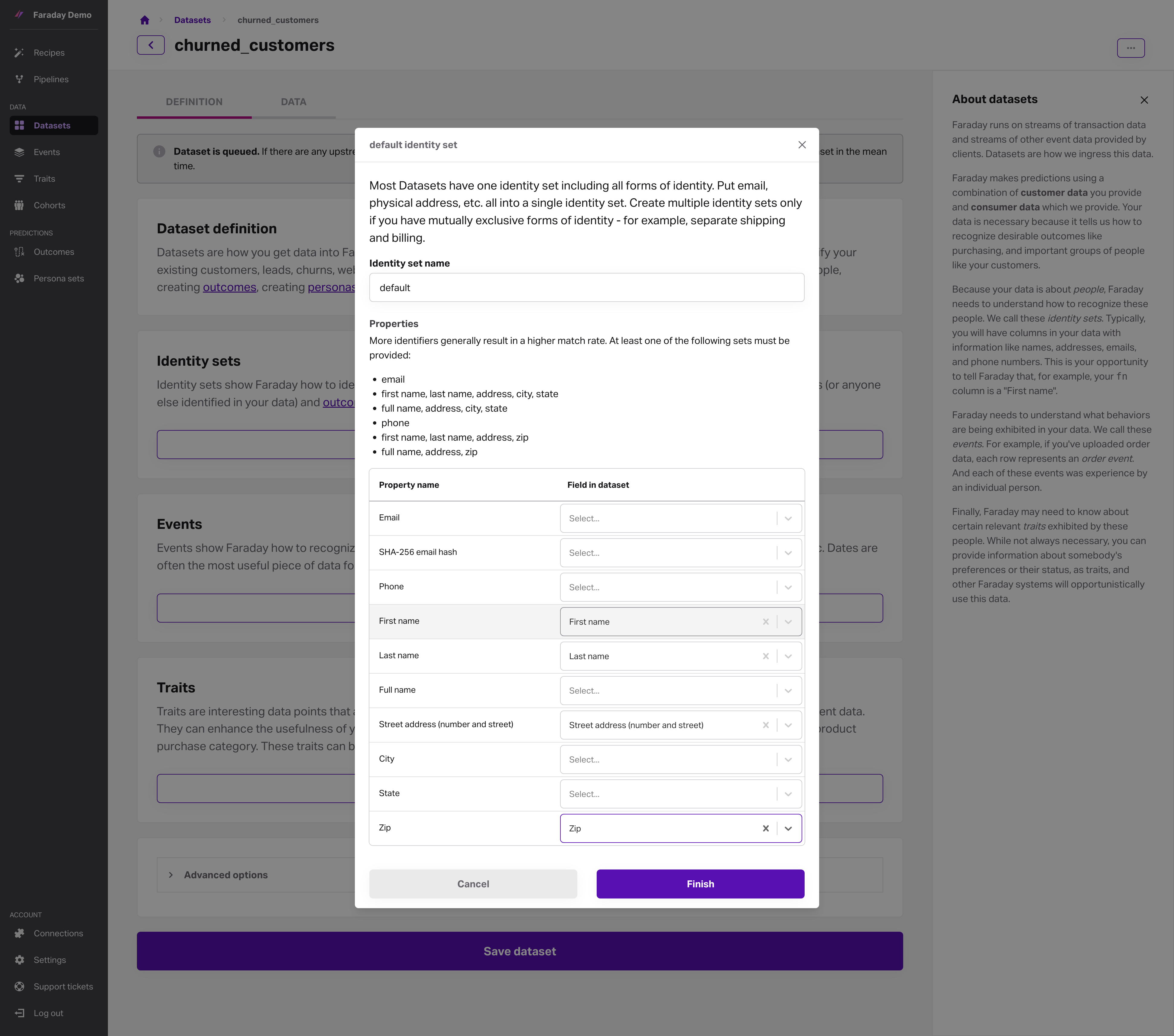 Screenshot of the new identity set form, filled out