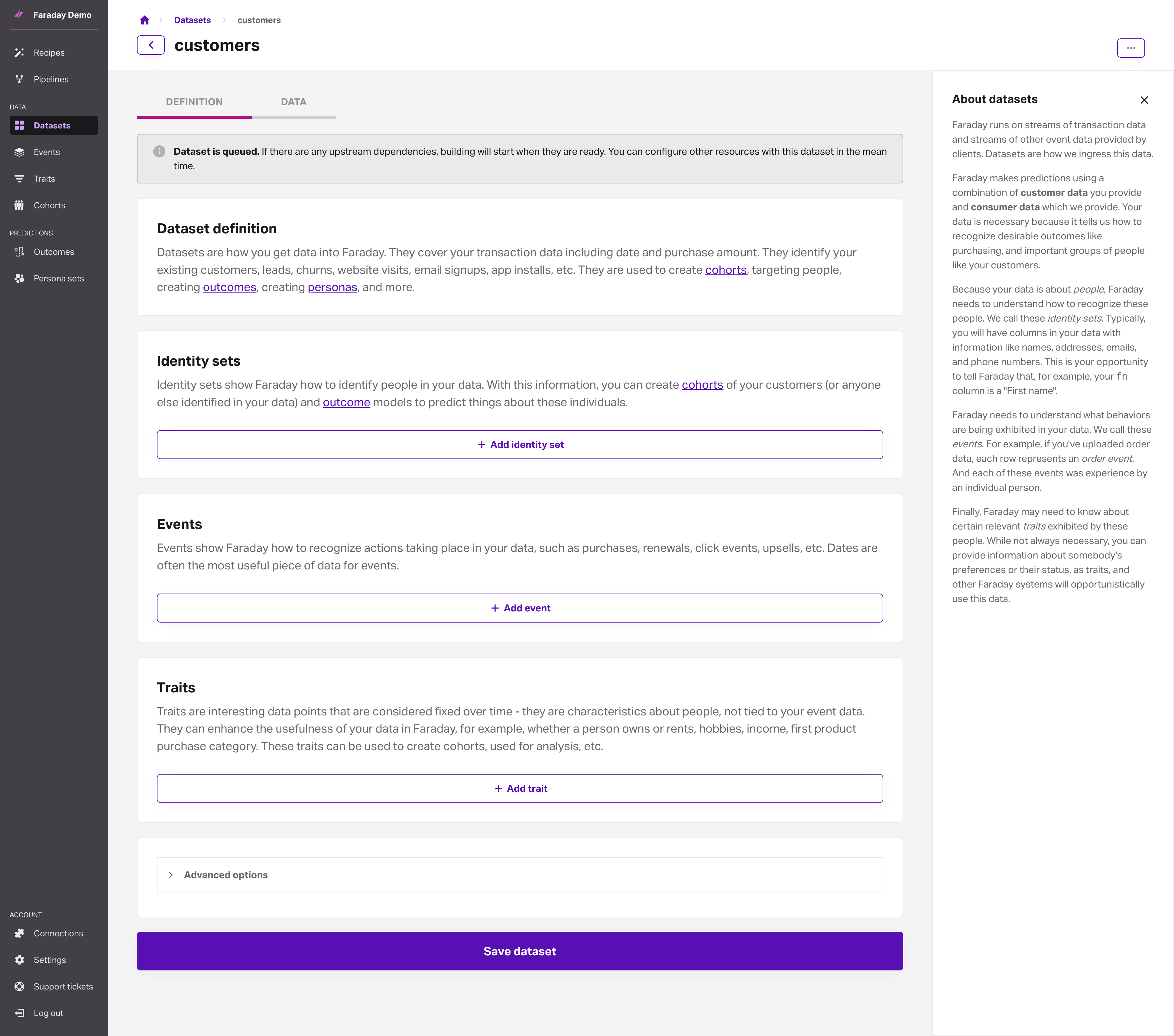 Datasets - Product documentation - Faraday