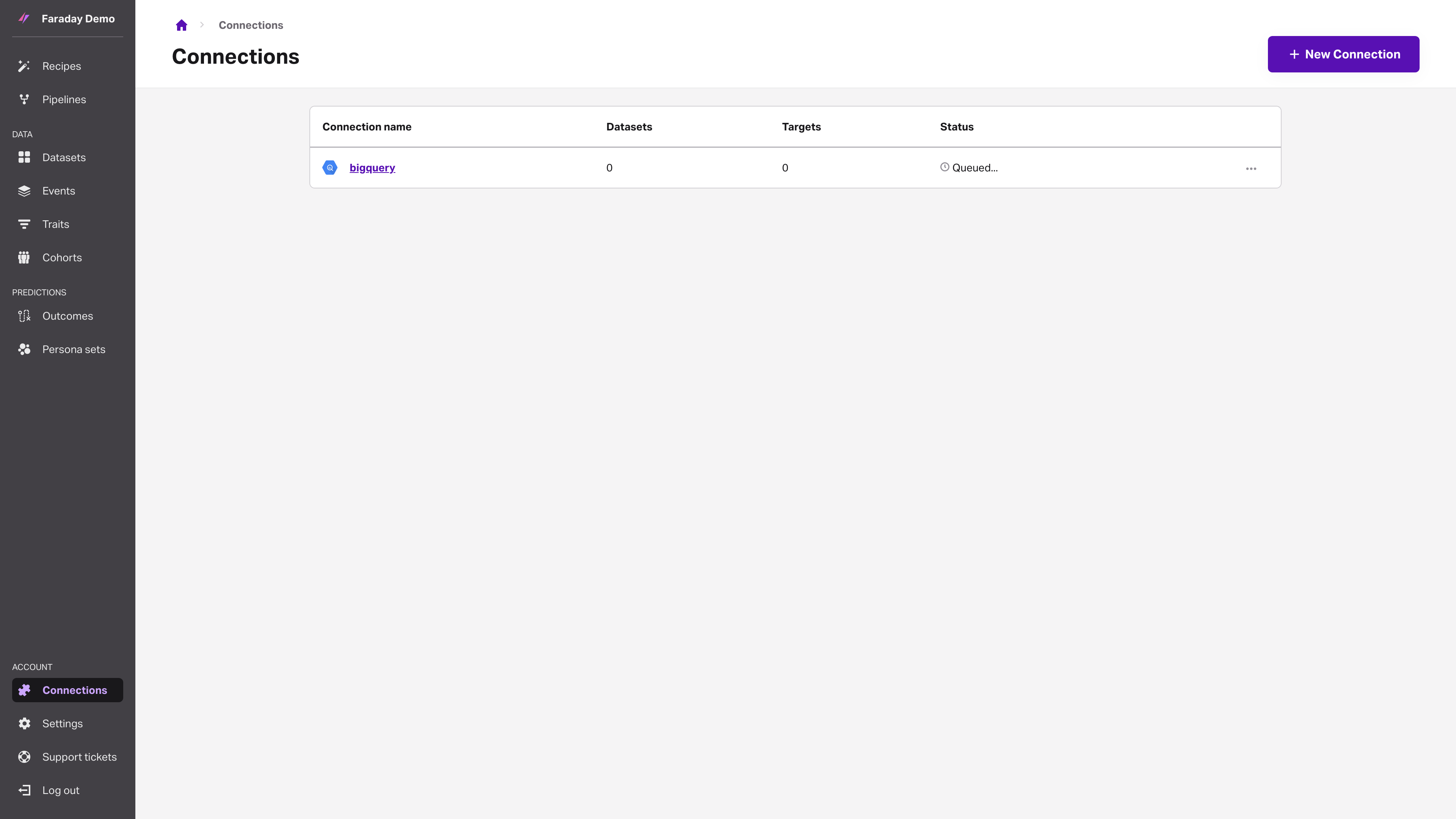 Screenshot of the connections listing that includes BigQuery