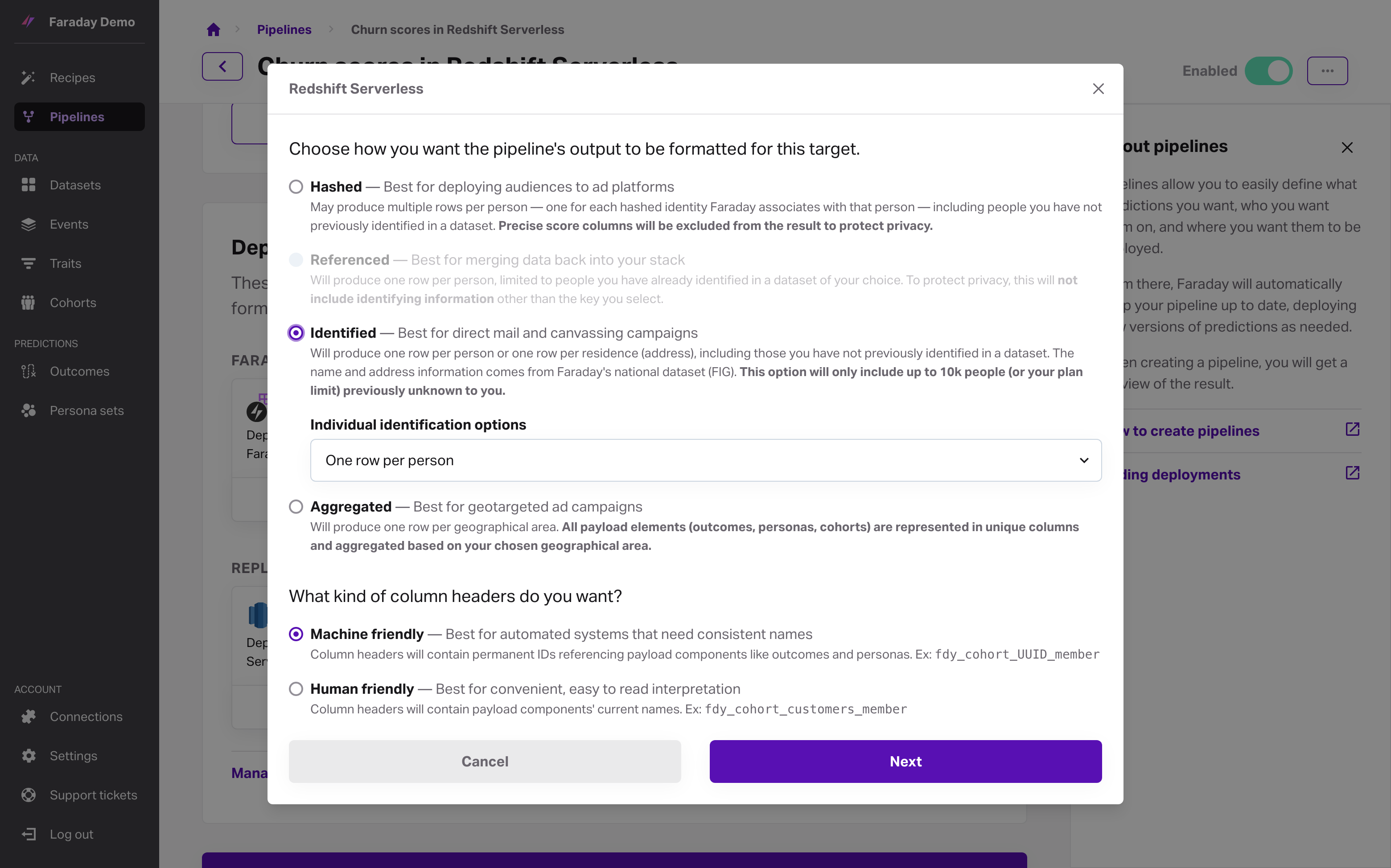 Screenshot of the new target form, filled out