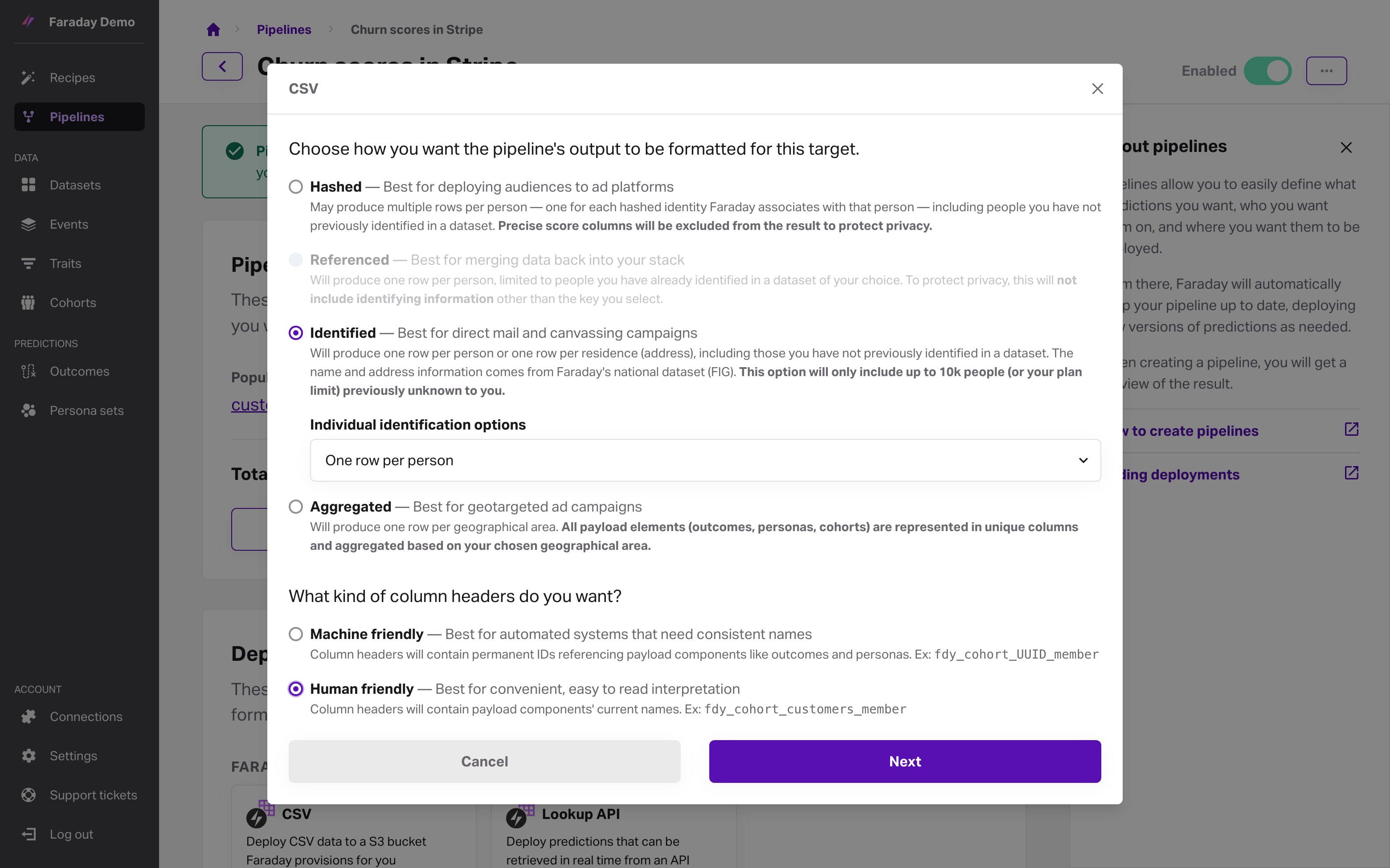 Screenshot of the new target form, filled out