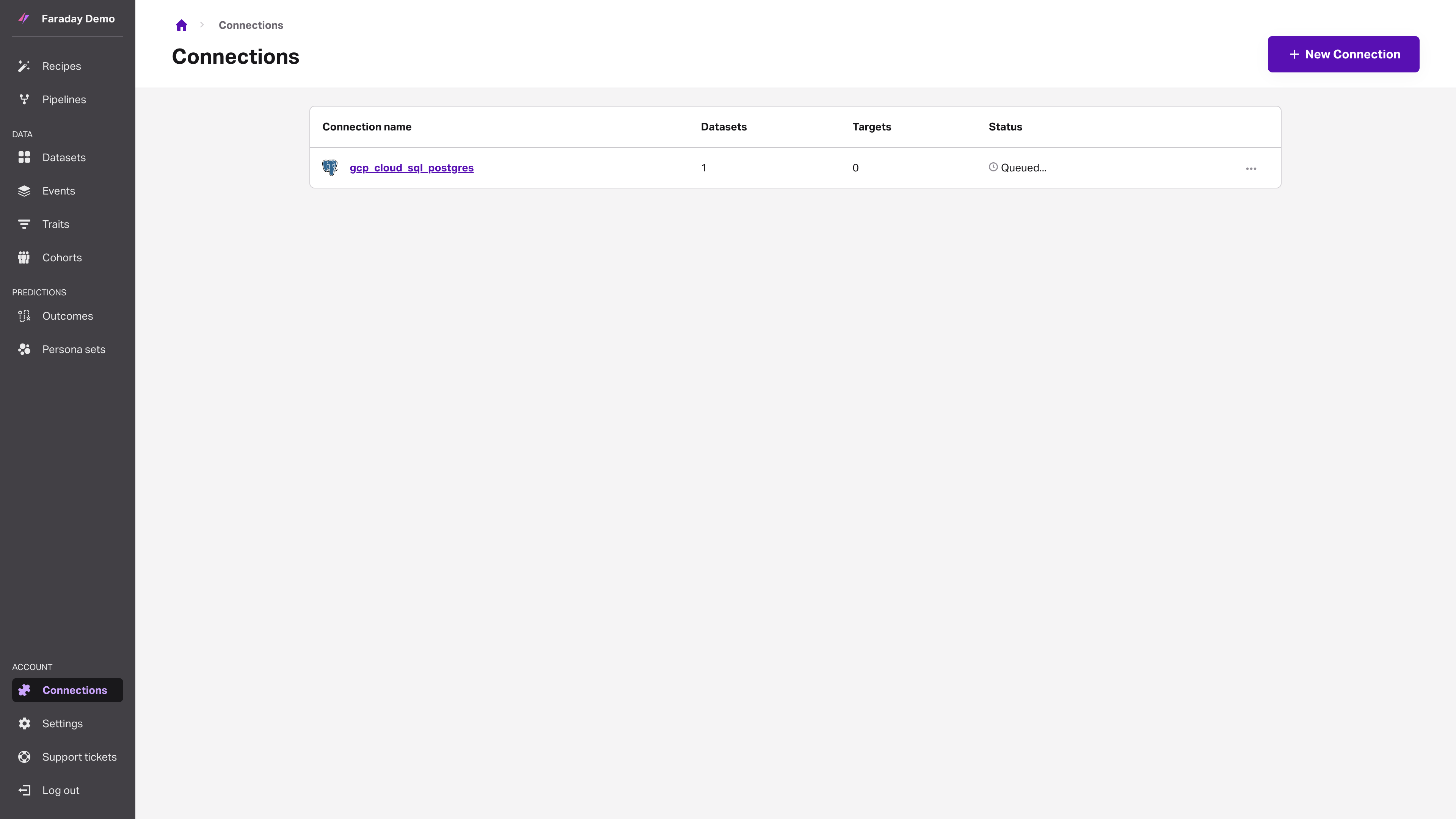 Screenshot of the connections listing that includes Google Cloud SQL (Postgres)